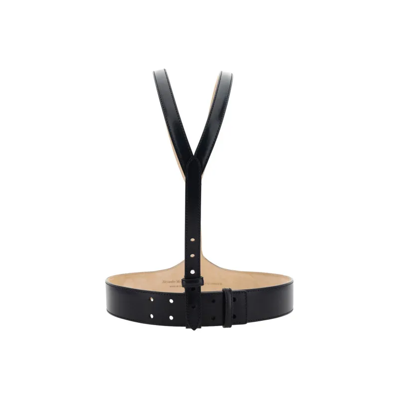 Alexander McQueen Minimalist Style Fashion Trend Smooth Buckle Belt Women's Black-0