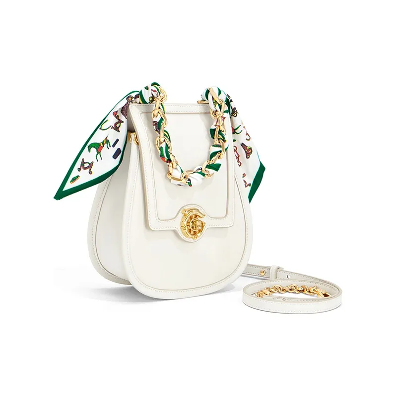Gong Xuan Cow Leather Cell Phone Pouch, Crossbody Bag Trumpets Women's Elegant White Porcelain-2