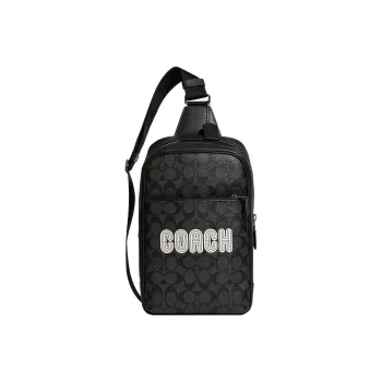 COACH Westway Canvas With Leather Sling Bag Shoulder Bag Crossbody Bag Small Size Men's Black & White