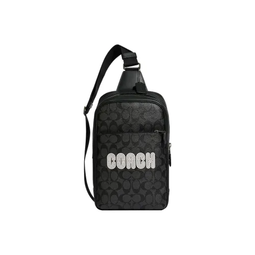 COACH Westway Canvas With Leather Sling Bag Shoulder Bag Crossbody Bag Small Size Men's Black & White