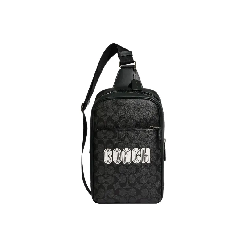 COACH Westway Canvas With Leather Sling Bag Shoulder Bag Crossbody Bag Small Size Men's Black & White-0