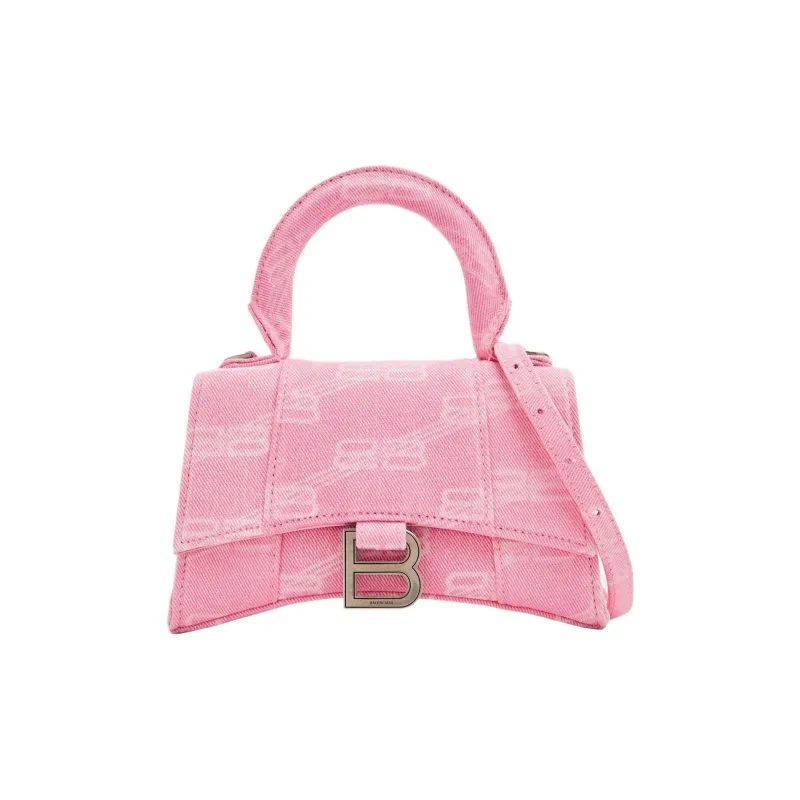 Balenciaga Hourglass Cotton With Denim Shoulder Bag, Crossbody Bag, Handbag Extra Small Women's Pink-0