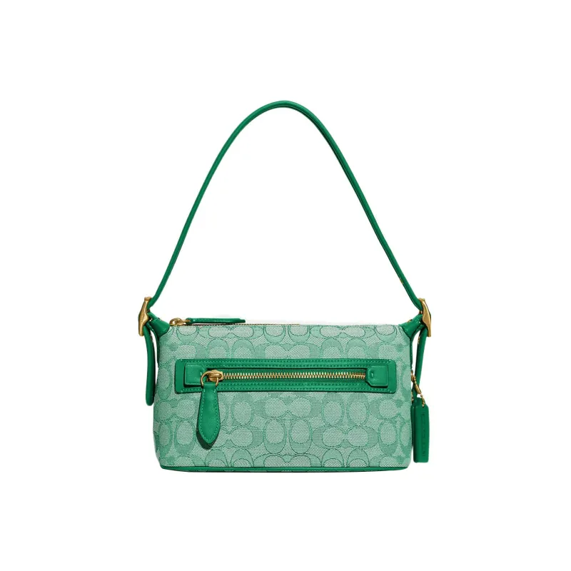 COACH Demi Jacquard Fabric With Recycled Leather Shoulder Bag, Handbag Medium Size Women's Green-2