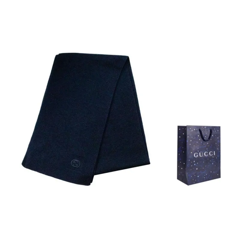 GUCCI Wool Knit Scarves Unisex Marine Blue-3