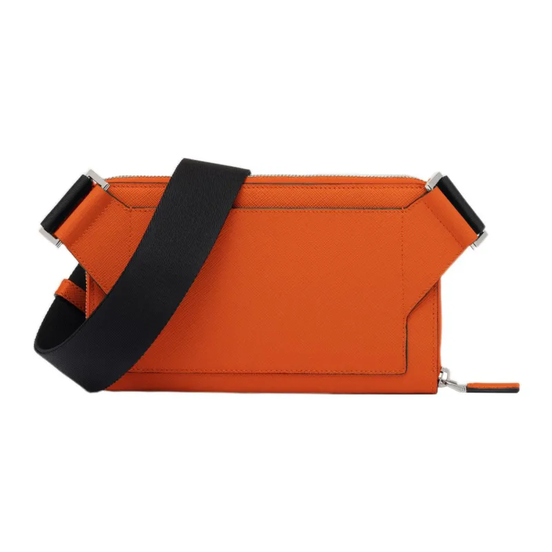PRADA Re-Edition Leather Crossbody Bag Shoulder Bag Men's Papaya Orange-2