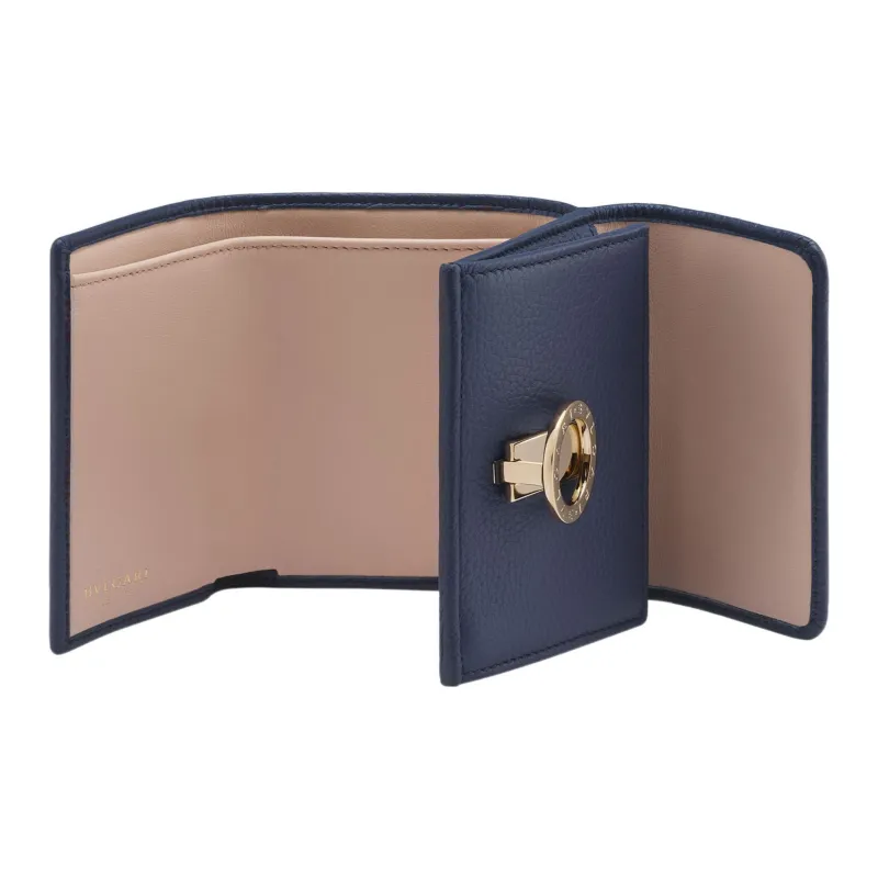 BVLGARI Soft Grained Calfskin Wallet Small Size Women's Blue-2