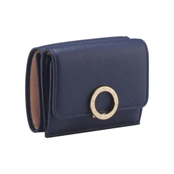 BVLGARI Soft Grained Calfskin Wallet Small Size Women's Blue