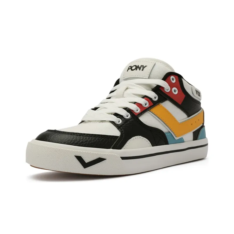 PONY Atop Slip Resistant Mid Top Skateboard Shoes Women's Black Blue Yellow-1