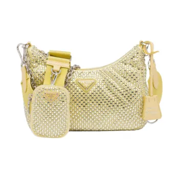 PRADA Re-Edition Fabric Rhinestone Bag Crossbody Bag Shoulder Bag Women's Pineapple Yellow