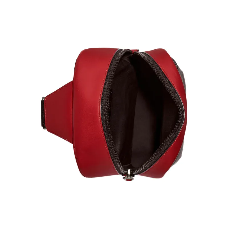 COACH Westway Coated Canvas With Calfskin Sling Bag, Shoulder Bag, Crossbody Bag Small Size Men's Brown & Red-2