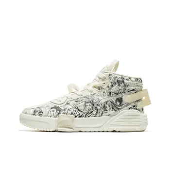 Erke Hand Drawn Cushioning Lightweight Mid Top Skateboard Shoes Women's White Black