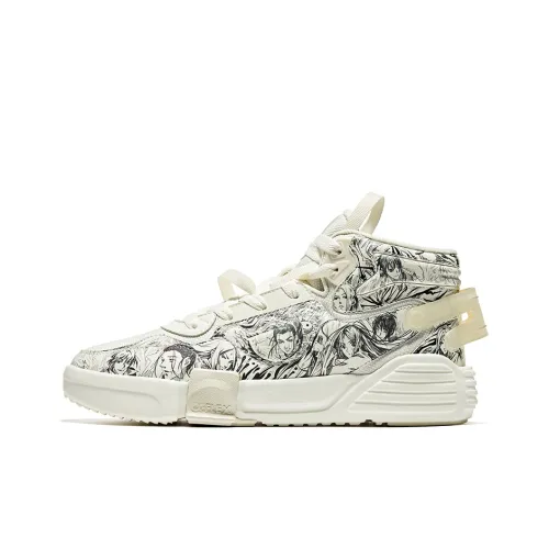Erke Hand Drawn Cushioning Lightweight Mid Top Skateboard Shoes Women's White Black
