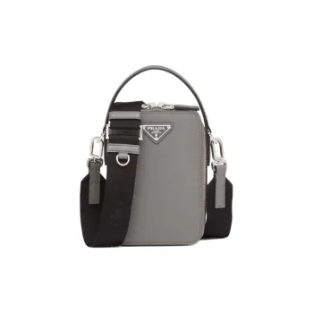 PRADA Brique Saffiano Leather Cell Phone Pouch Shoulder Bag Crossbody Bag Handbag Men's Gray