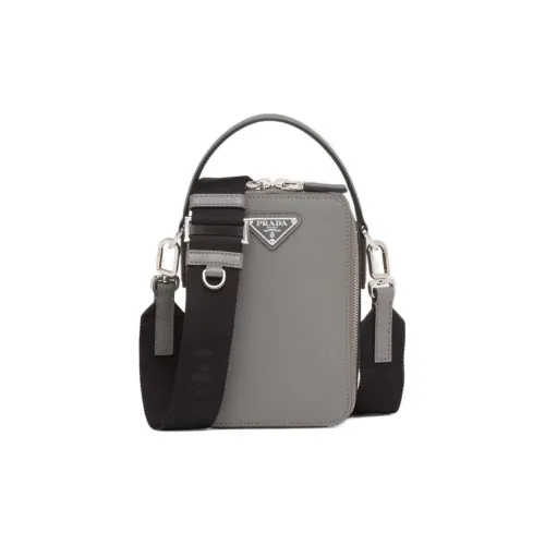 PRADA Brique Saffiano Leather Cell Phone Pouch Shoulder Bag Crossbody Bag Handbag Men's Gray