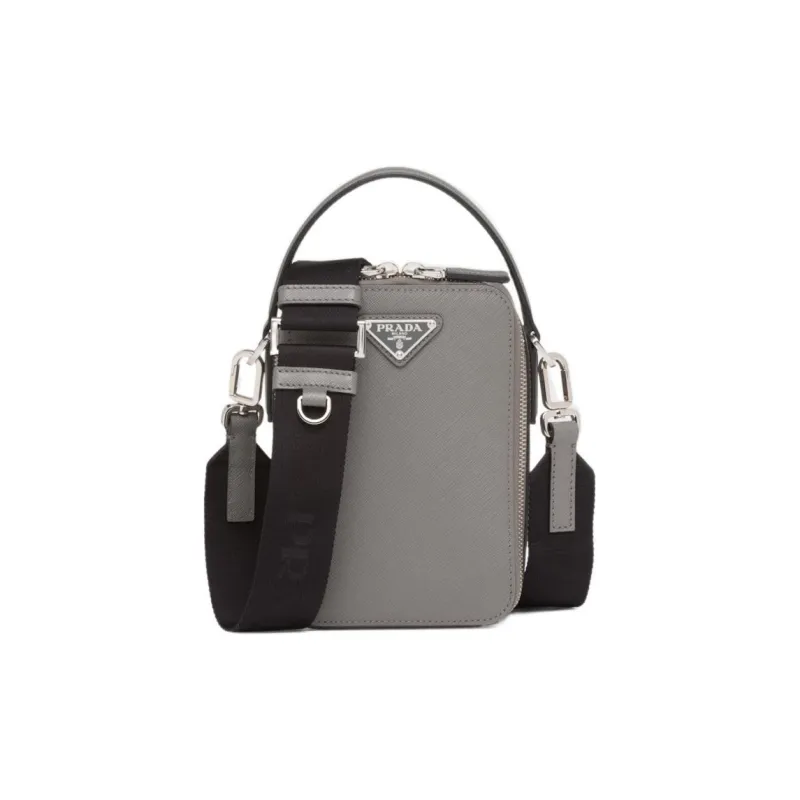 PRADA Brique Saffiano Leather Cell Phone Pouch Shoulder Bag Crossbody Bag Handbag Men's Gray-0