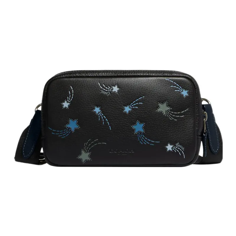 COACH Carrier Pebbled Leather Cell Phone Pouch Shoulder Bag Crossbody Bag Small Size Women's Black-0