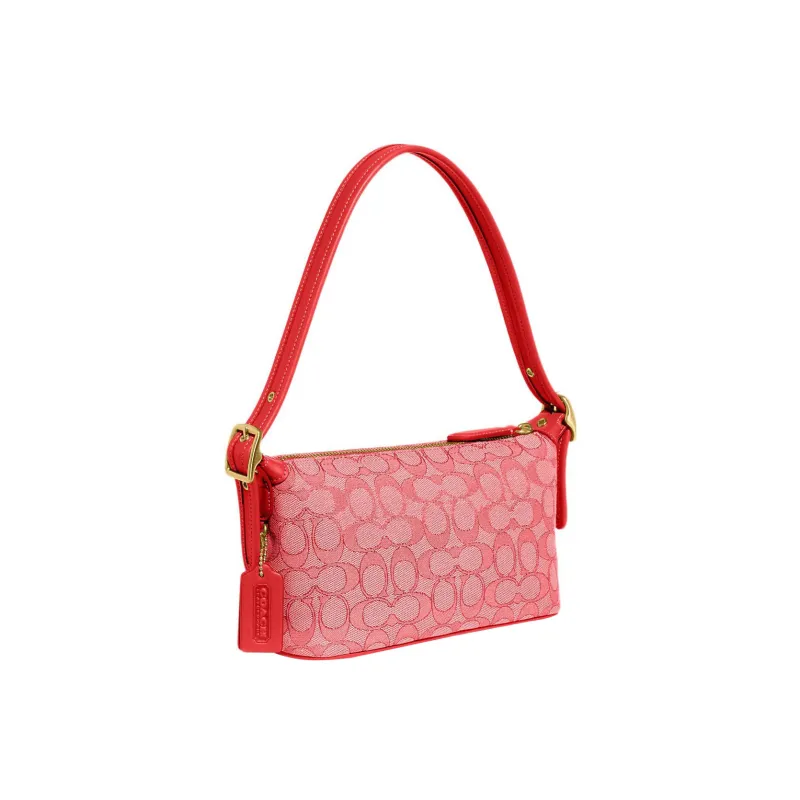 COACH Demi Jacquard Fabric With Recycled Leather Shoulder Bag, Handbag Medium Size Women's Red-1