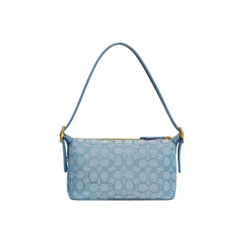 COACH Demi Jacquard Fabric With Recycled Leather Shoulder Bag Handbag Medium Size Women's Lake Blue Color