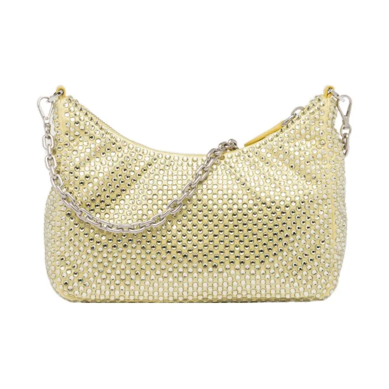 PRADA Re-Edition Fabric Rhinestone Bag Crossbody Bag Shoulder Bag Women's Pineapple Yellow-1