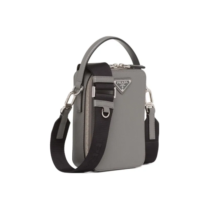 PRADA Brique Saffiano Leather Cell Phone Pouch Shoulder Bag Crossbody Bag Handbag Men's Gray-1