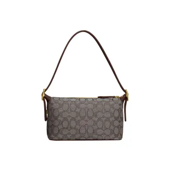 COACH Demi Jacquard Fabric With Recycled Leather Shoulder Bag Handbag Medium Size Women's Brown