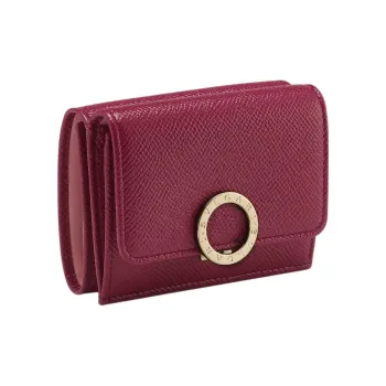 BVLGARI Grained Calfskin Trifold Wallet Women's Red