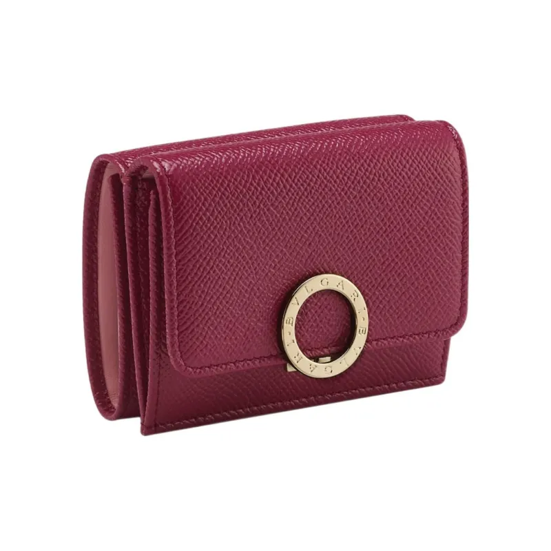 BVLGARI Grained Calfskin Trifold Wallet Women's Red-0