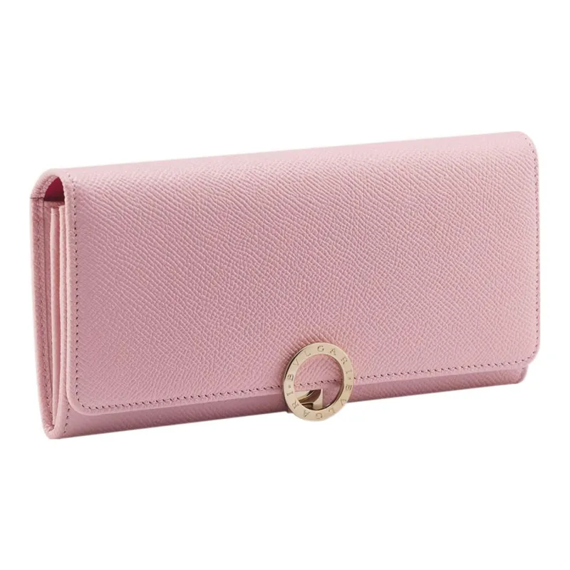 BVLGARI Grained Calfskin Wallet Large Size Women's Pink-0