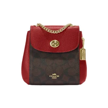 COACH Convertible Coated Canvas With Pebbled Leather Backpack Small Size Women's Brown & Red