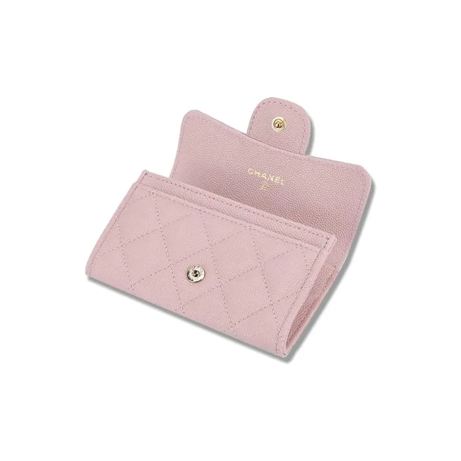 CHANEL 22SS Litchi Grain Calfskin Coin Purse Wallet Women's Cherry Blossom Pink-2