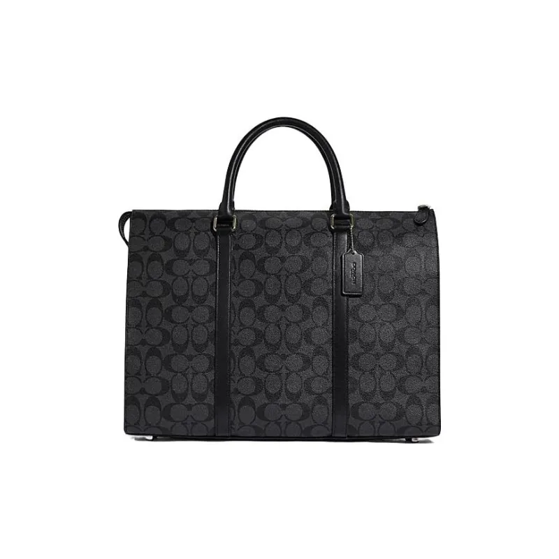 COACH Graham PVC Briefcase Portable Crossbody Bag Shoulder Bag Large Size Men's Black-0