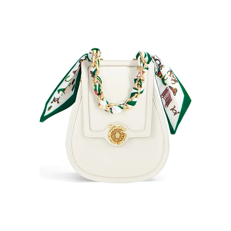 Gong Xuan Cow Leather Cell Phone Pouch, Crossbody Bag Trumpets Women's Elegant White Porcelain-1