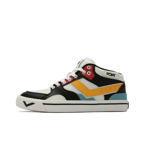 Pony Atop Skateboard Shoes Women's Mid-Top White/Black/Blue/Yellow/Red