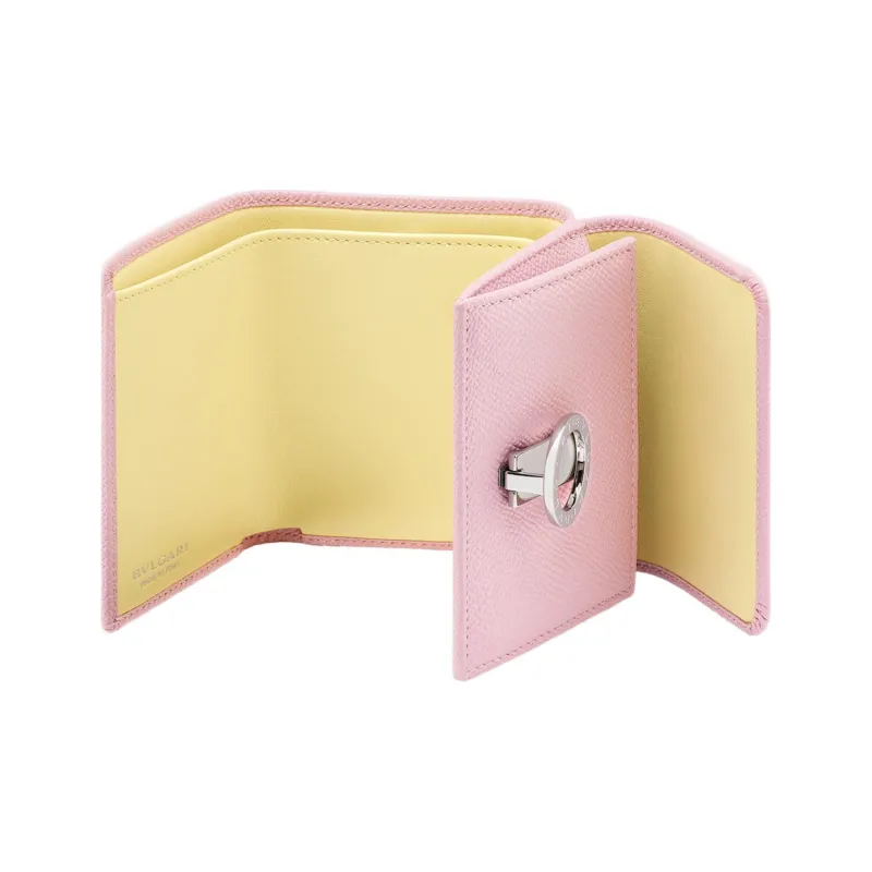 BVLGARI Grained Calfskin Trifold Wallet Women's Pink-2