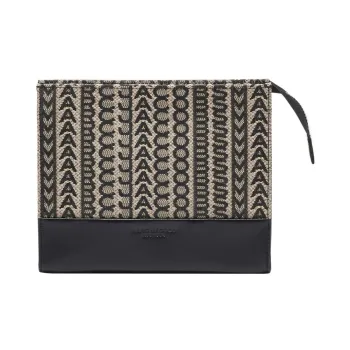 MARC JACOBS TravelerMonogram Fabric With Leather Clutch Women's Black Gray