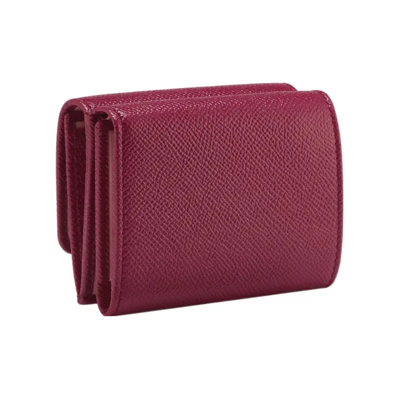 BVLGARI Grained Calfskin Trifold Wallet Women's Red-1