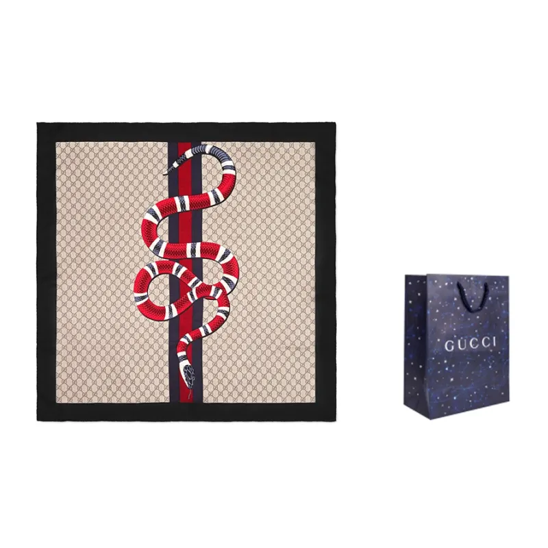 GUCCI Silk Scarves Unisex Black Red-6