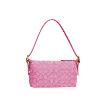 COACH Demi Jacquard Fabric With Recycled Leather Shoulder Bag, Handbag Medium Size Women's Pink