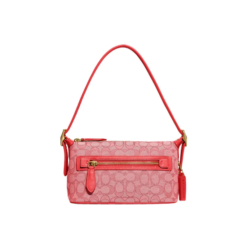 COACH Demi Jacquard Fabric With Recycled Leather Shoulder Bag, Handbag Medium Size Women's Red-2