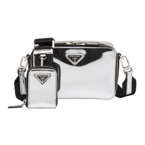 PRADA Brique Leather Messenger Bag Crossbody Bag Shoulder Bag Men's Silver