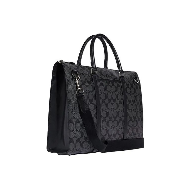 COACH Graham PVC Briefcase Portable Crossbody Bag Shoulder Bag Large Size Men's Black-2
