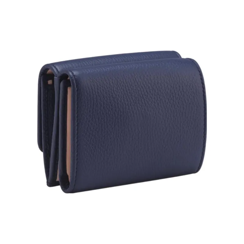 BVLGARI Soft Grained Calfskin Wallet Small Size Women's Blue-1