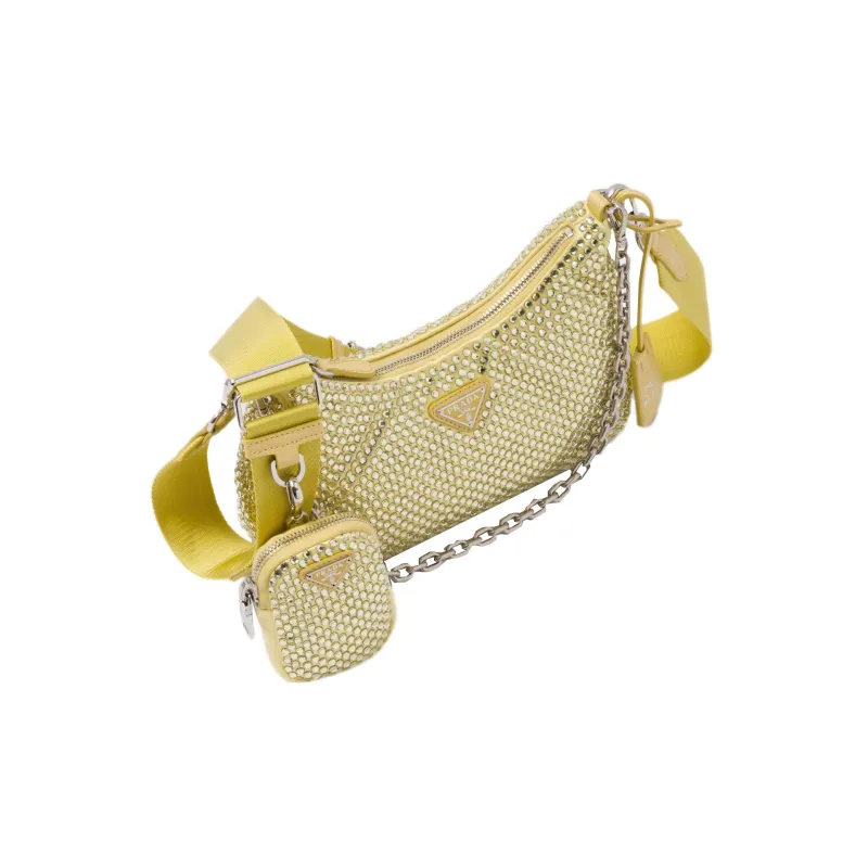 PRADA Re-Edition Fabric Rhinestone Bag Crossbody Bag Shoulder Bag Women's Pineapple Yellow-2