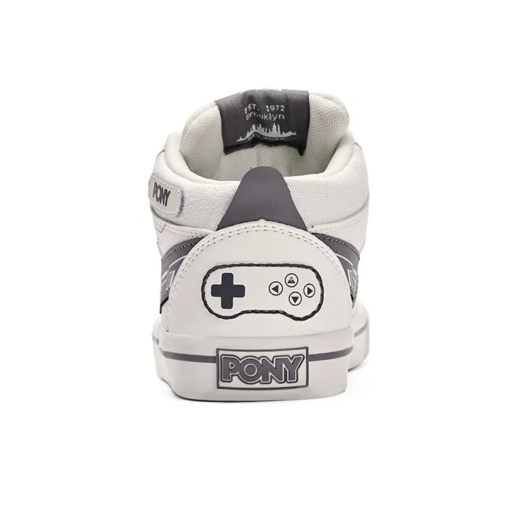 PONY Atop Game Console 3.0 Abrasion Resistant Mid Top Skateboard Shoes Unisex White Gray-3