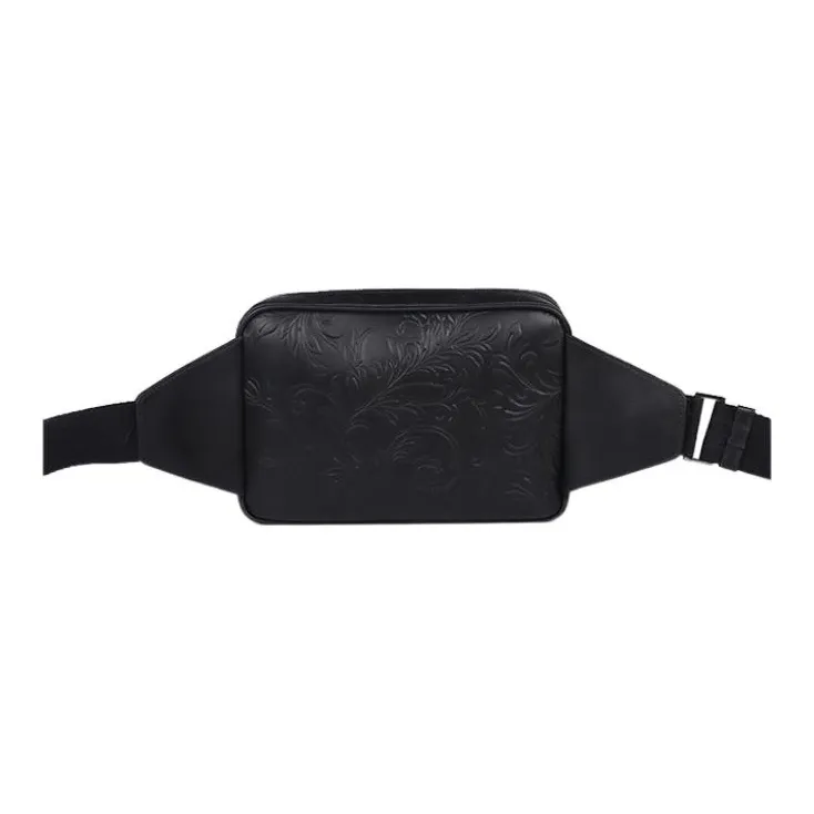 FANSIZHE Leather Fanny Pack Crossbody Bags Men's Black-3