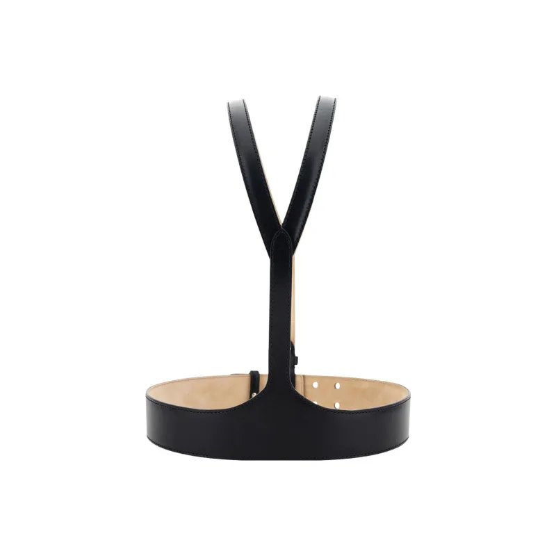 Alexander McQueen Minimalist Style Fashion Trend Smooth Buckle Belt Women's Black-1