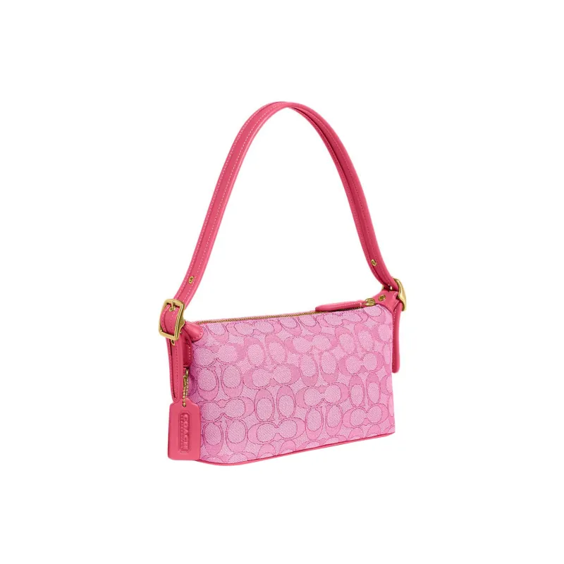 COACH Demi Jacquard Fabric With Recycled Leather Shoulder Bag, Handbag Medium Size Women's Pink-1