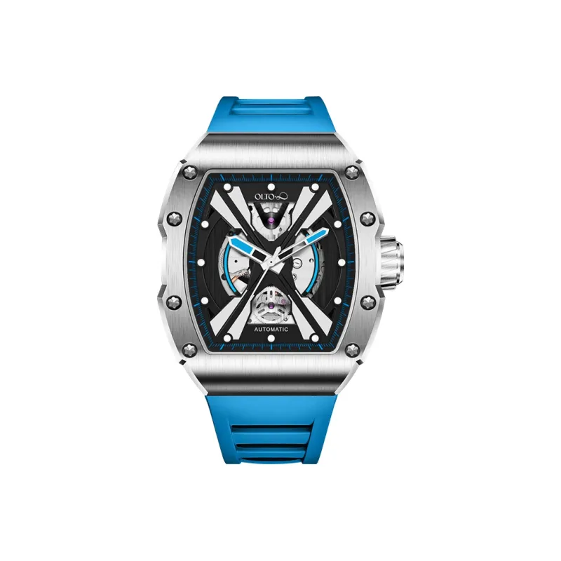 OLTO 8 Explorer Collection Wrist Watch Automatic Mechanical Movement Silicone Strap Black Dial Men's Watches-10
