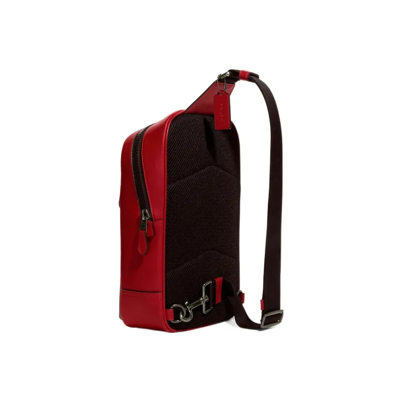 COACH Westway Coated Canvas With Calfskin Sling Bag, Shoulder Bag, Crossbody Bag Small Size Men's Brown & Red-1