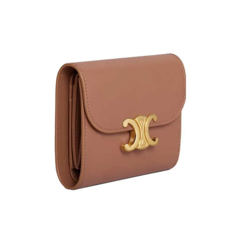 CELINE Triomphe Calfskin Wallet Small Size Women's Brown-1